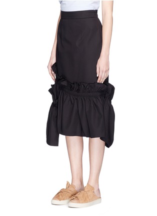 Front View - Click To Enlarge - SHUSHU/TONG - Asymmetric ruffle cotton pencil skirt