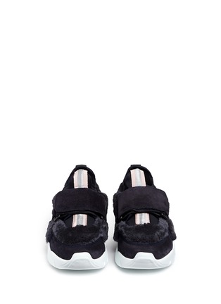 Front View - Click To Enlarge - MSGM - Faux fur trim suede neoprene sneakers