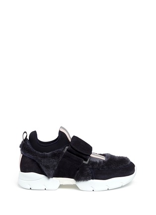 Main View - Click To Enlarge - MSGM - Faux fur trim suede neoprene sneakers