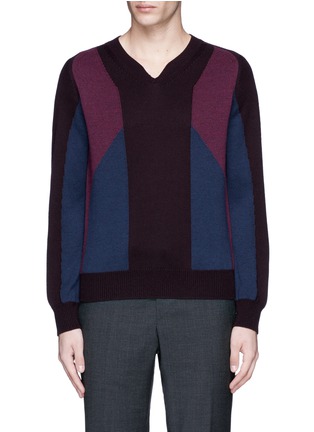 Main View - Click To Enlarge - CANALI - Panelled colourblock wool knit sweater