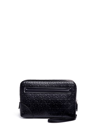 Back View - Click To Enlarge - GIVENCHY - 'LC' embossed star and trident leather zip pouch