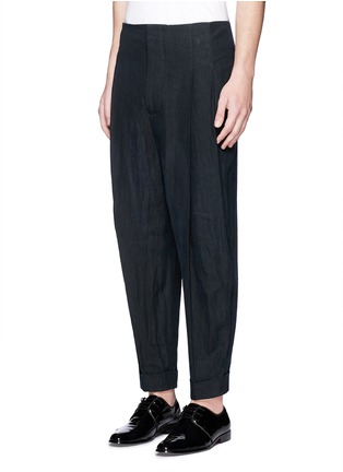 Front View - Click To Enlarge - HAIDER ACKERMANN - High waist pleat front cropped linen pants