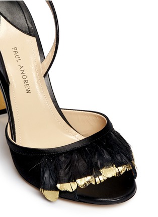 Detail View - Click To Enlarge - PAUL ANDREW - 'Piume' 24k gold dipped heel feather satin sandals