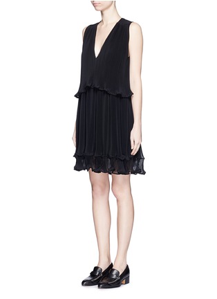 Front View - Click To Enlarge - CHLOÉ - Accordion pleated georgette V-neck dress