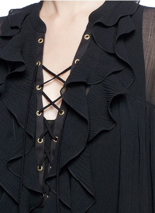 Detail View - Click To Enlarge - CHLOÉ - Ruffle lace-up cotton crépon dress