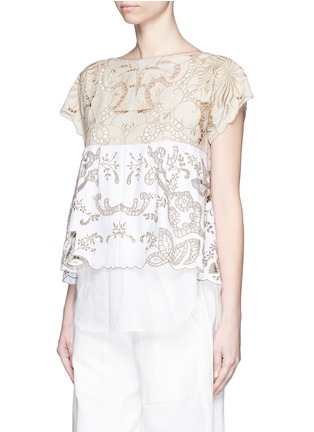 Front View - Click To Enlarge - CHLOÉ - Floral embroidery cotton-linen top