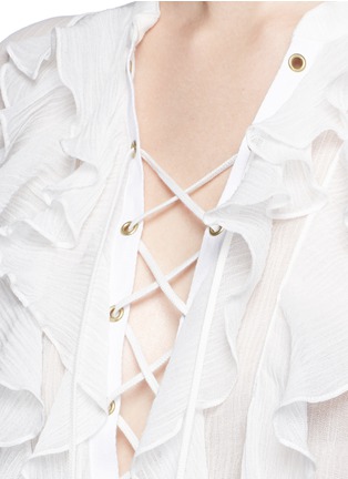Detail View - Click To Enlarge - CHLOÉ - Ruffle lace-up cotton crépon blouse