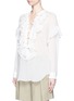 Front View - Click To Enlarge - CHLOÉ - Ruffle lace-up cotton crépon blouse