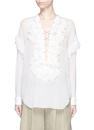 Main View - Click To Enlarge - CHLOÉ - Ruffle lace-up cotton crépon blouse