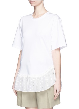 Front View - Click To Enlarge - CHLOÉ - Broderie anglaise hem cotton T-shirt