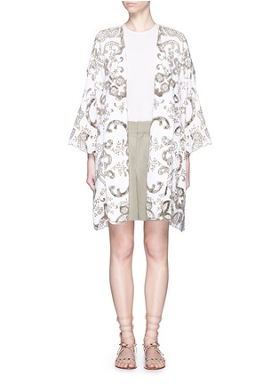Main View - Click To Enlarge - CHLOÉ - Floral embroidery cotton-linen overcoat