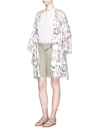 Figure View - Click To Enlarge - CHLOÉ - Floral embroidery cotton-linen overcoat