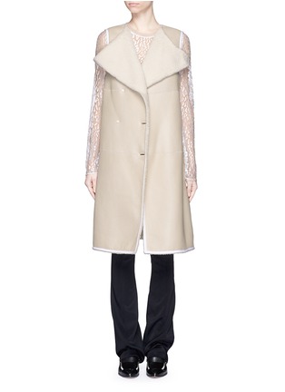 Detail View - Click To Enlarge - CHLOÉ - Two piece shearling gilet double-breasted wool coat