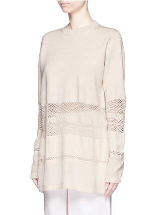 Front View - Click To Enlarge - CHLOÉ - Crochet silk panel insert sweater