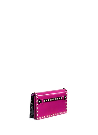 Front View - Click To Enlarge - VALENTINO GARAVANI - 'Rockstud' small colourblock patent leather flap clutch