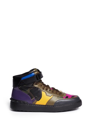 Main View - Click To Enlarge - VALENTINO GARAVANI - Camouflage print canvas leather high top sneakers