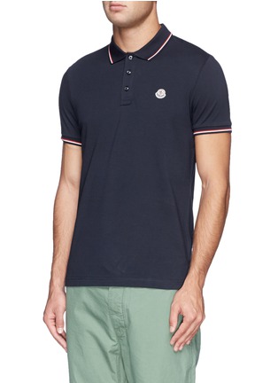 Front View - Click To Enlarge - MONCLER - Contrast trim logo embroidery polo shirt