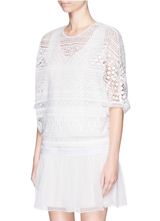 Front View - Click To Enlarge - CHLOÉ - Guipure lace patchwork stripe top