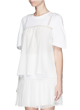 Front View - Click To Enlarge - CHLOÉ - Silk lace harness cotton T-shirt