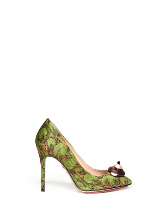 Main View - Click To Enlarge - CHARLOTTE OLYMPIA - Enchanted Forest print teddy bear satin pumps