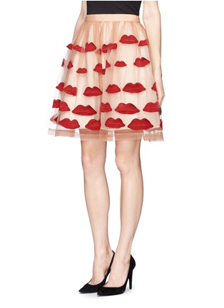 Front View - Click To Enlarge - ALICE & OLIVIA - 'Pout' lip appliqué skirt