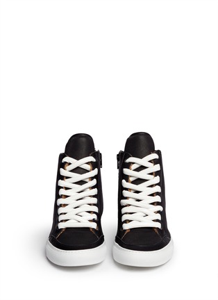 Figure View - Click To Enlarge - MM6 MAISON MARGIELA - Micro diamond perforation panel shearling leather sneakers