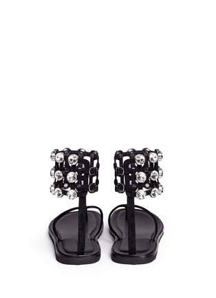 Back View - Click To Enlarge - ALEXANDER WANG - 'Aubrey' glass crystal ankle cuff leather sandals