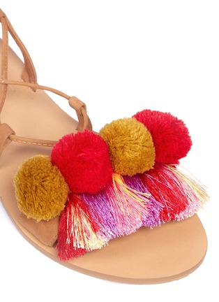 Detail View - Click To Enlarge - PEDDER RED - Pompom ankle tie sandals