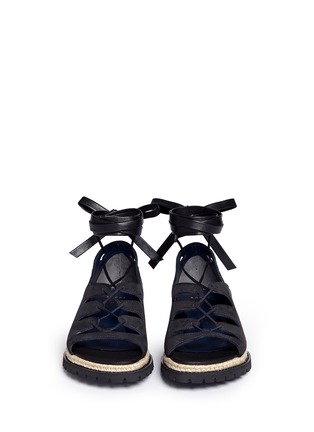 Front View - Click To Enlarge - SACAI - Wraparound ankle strap lace-up suede sandals