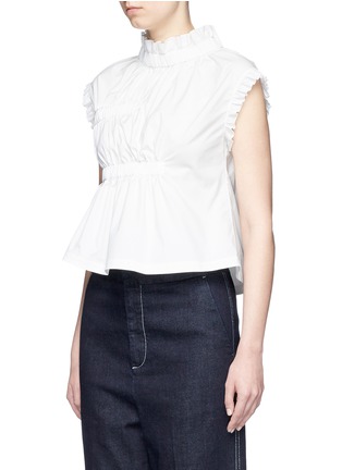 Front View - Click To Enlarge - ANGEL CHEN - Gathered ruffle sleeveless poplin top