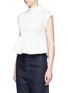 Front View - Click To Enlarge - ANGEL CHEN - Gathered ruffle sleeveless poplin top
