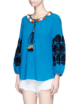 Front View - Click To Enlarge - FIGUE - 'Coco' tassel pompom floral embroidered top