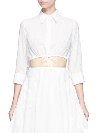 Main View - Click To Enlarge - ALAÏA - 'Voile Pastilles' broderie anglaise cropped drawstring shirt