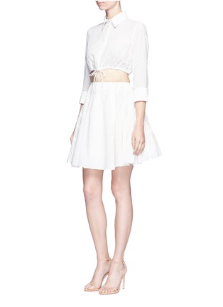 Figure View - Click To Enlarge - ALAÏA - 'Voile Pastilles' broderie anglaise cropped drawstring shirt