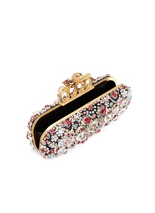 Detail View - Click To Enlarge - ALEXANDER MCQUEEN - Swarovski crystal glass pearl satin knuckle clutch