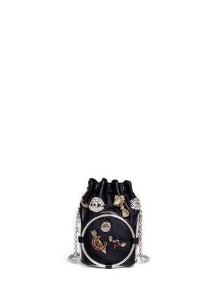 Detail View - Click To Enlarge - ALEXANDER MCQUEEN - Obession charm crystal embroidered leather bucket bag