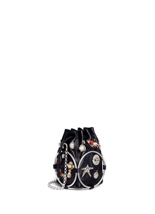 Figure View - Click To Enlarge - ALEXANDER MCQUEEN - Obession charm crystal embroidered leather bucket bag