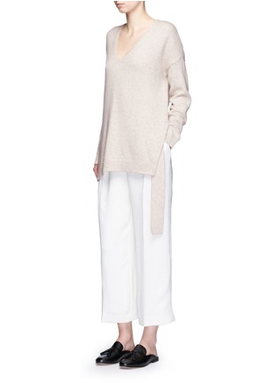 Figure View - Click To Enlarge - ELIZABETH AND JAMES - 'Barrett' tie front cropped back wool sweater