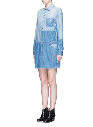 Front View - Click To Enlarge - CURRENT/ELLIOTT - 'The Whitney' patchwork denim shirt dress