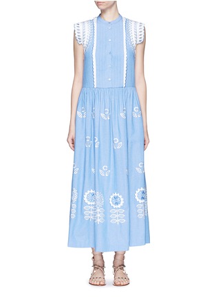 Main View - Click To Enlarge - 68244 - 'Gilda' floral embroidery sleeveless chambray maxi dress
