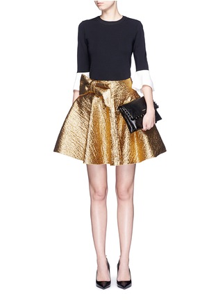 Figure View - Click To Enlarge - LANVIN - Wrapped bow cotton lamé flare skirt