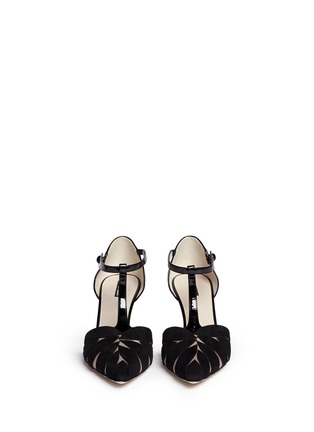 Figure View - Click To Enlarge - GIORGIO ARMANI SHOES - Suede leaf cutout patent leather pumps