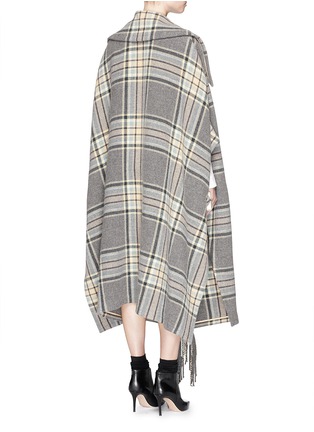 Back View - Click To Enlarge - CHLOÉ - Check plaid fringe blanket cape coat
