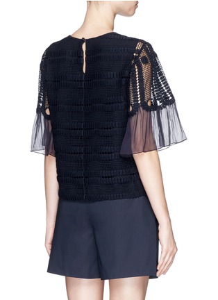 Back View - Click To Enlarge - CHLOÉ - Crépon cuff guipure lace top