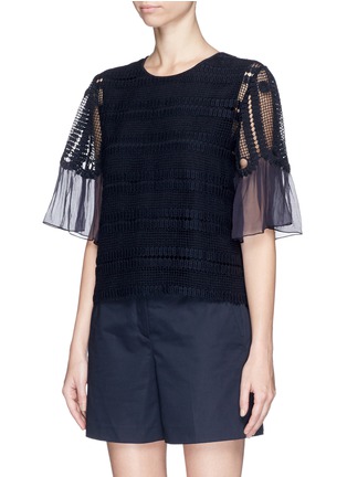 Front View - Click To Enlarge - CHLOÉ - Crépon cuff guipure lace top