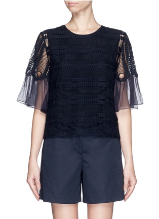Main View - Click To Enlarge - CHLOÉ - Crépon cuff guipure lace top