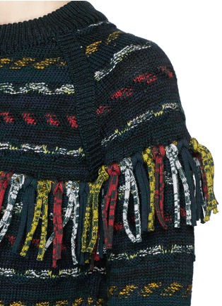 Detail View - Click To Enlarge - CHLOÉ - Speckle stripe knit fringe wool sweater