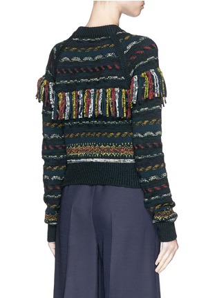Back View - Click To Enlarge - CHLOÉ - Speckle stripe knit fringe wool sweater