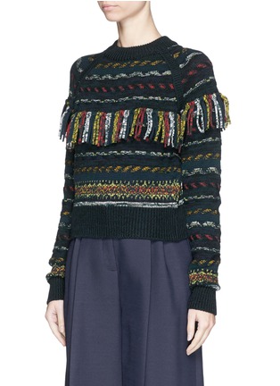 Front View - Click To Enlarge - CHLOÉ - Speckle stripe knit fringe wool sweater