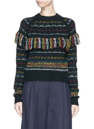 Main View - Click To Enlarge - CHLOÉ - Speckle stripe knit fringe wool sweater